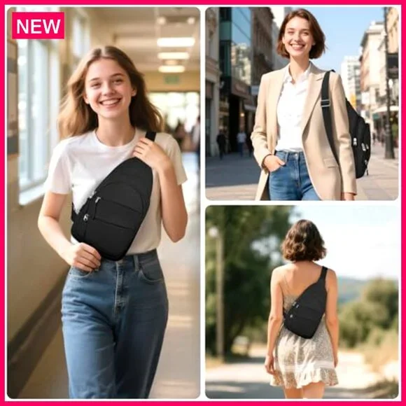 Lightweight Anti-Theft Sling Backpack, 5-Pocket Daypack for Hiking Travel - Picture 3 of 7